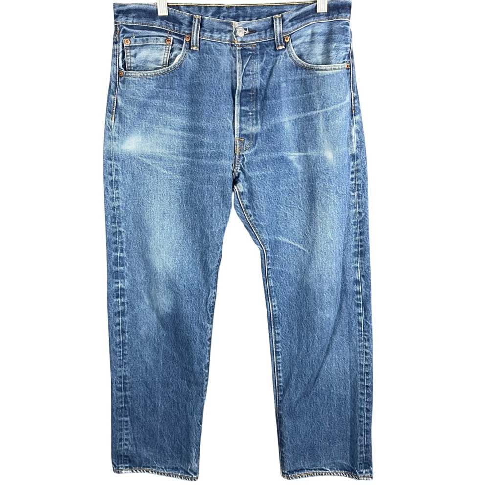 Levis 501 Original Jeans Mens 33 Blue Medium Wash Button Fly Straight Denim